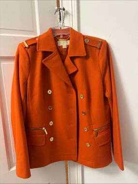 Michael Kors  Women's Double-Breasted Orange Military-Style Jacket